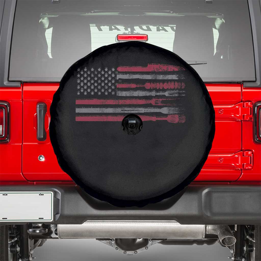 BBQ Spare Tire Cover With Red Line American Flag Meat Smoker Grilling Gifts TS10 Black Print Your Wear