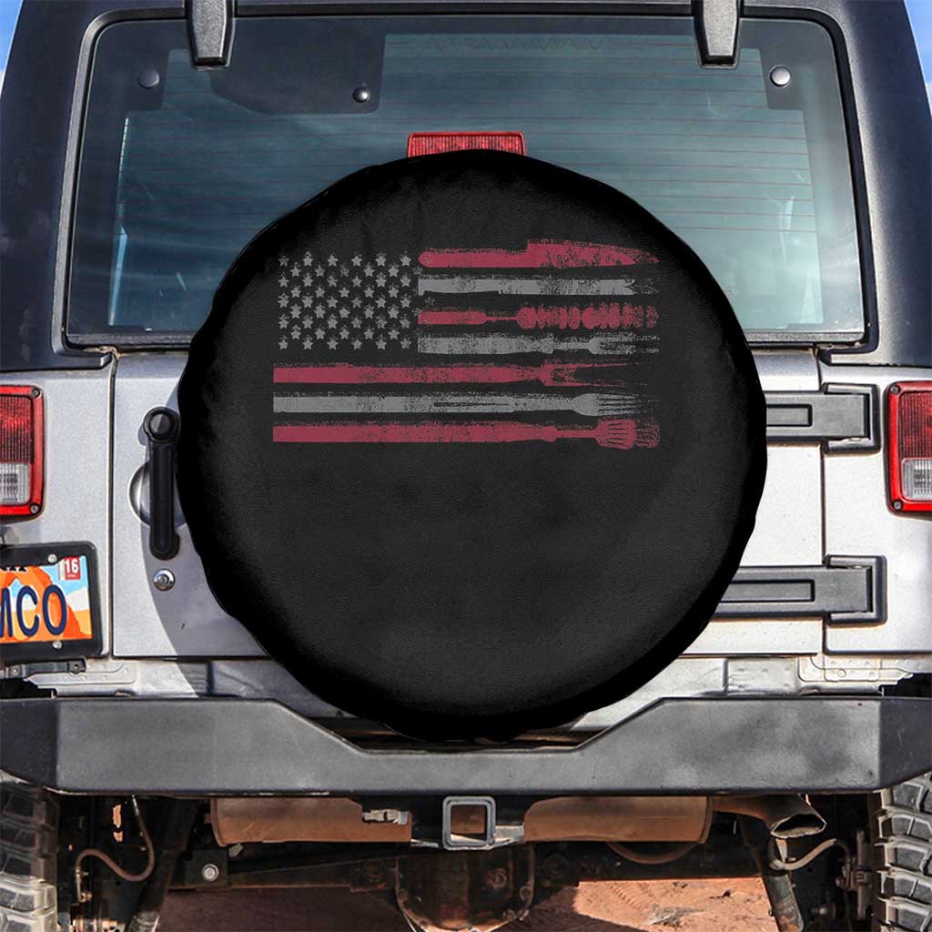 BBQ Spare Tire Cover With Red Line American Flag Meat Smoker Grilling Gifts TS10 No hole Black Print Your Wear