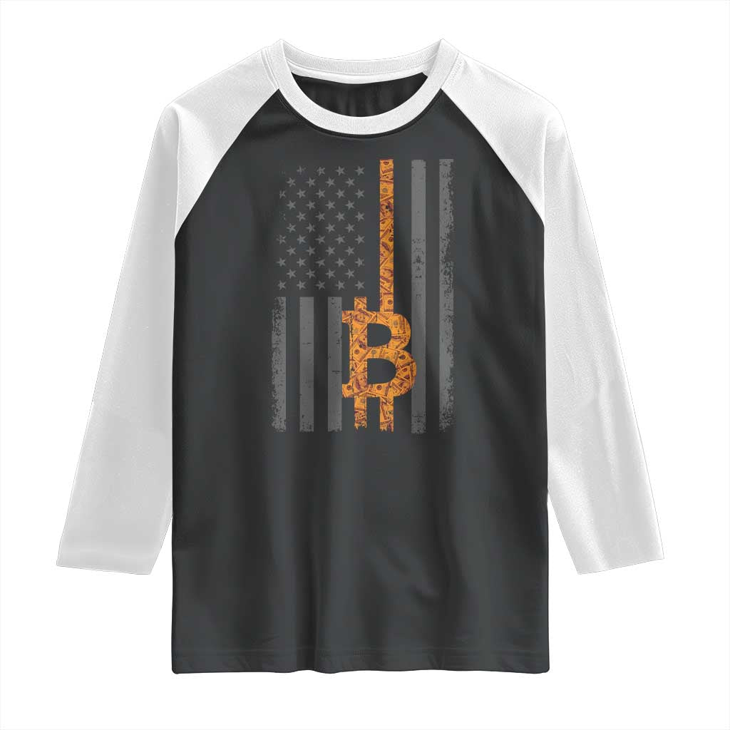 BTC Bitcoin American Flag Raglan Shirt Crypto Buy the Dip TS10 Black White Print Your Wear