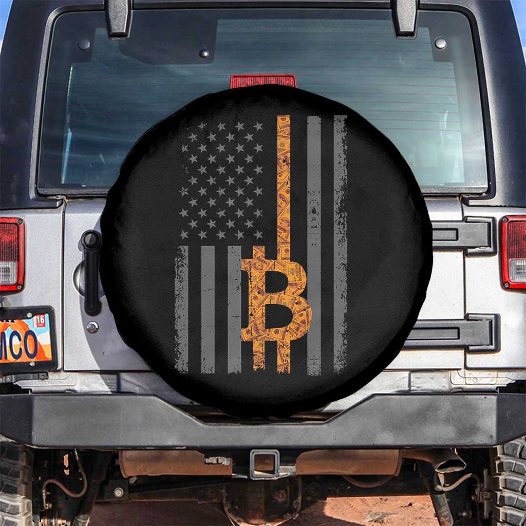 BTC Bitcoin American Flag Spare Tire Cover Crypto Buy the Dip TS10 No hole Black Print Your Wear