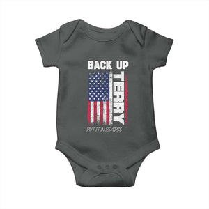 Back It Up Terry Put It In Reverse Baby Onesie Funny 4th of July Patriotic American Flag TS10 Dark Heather Print Your Wear
