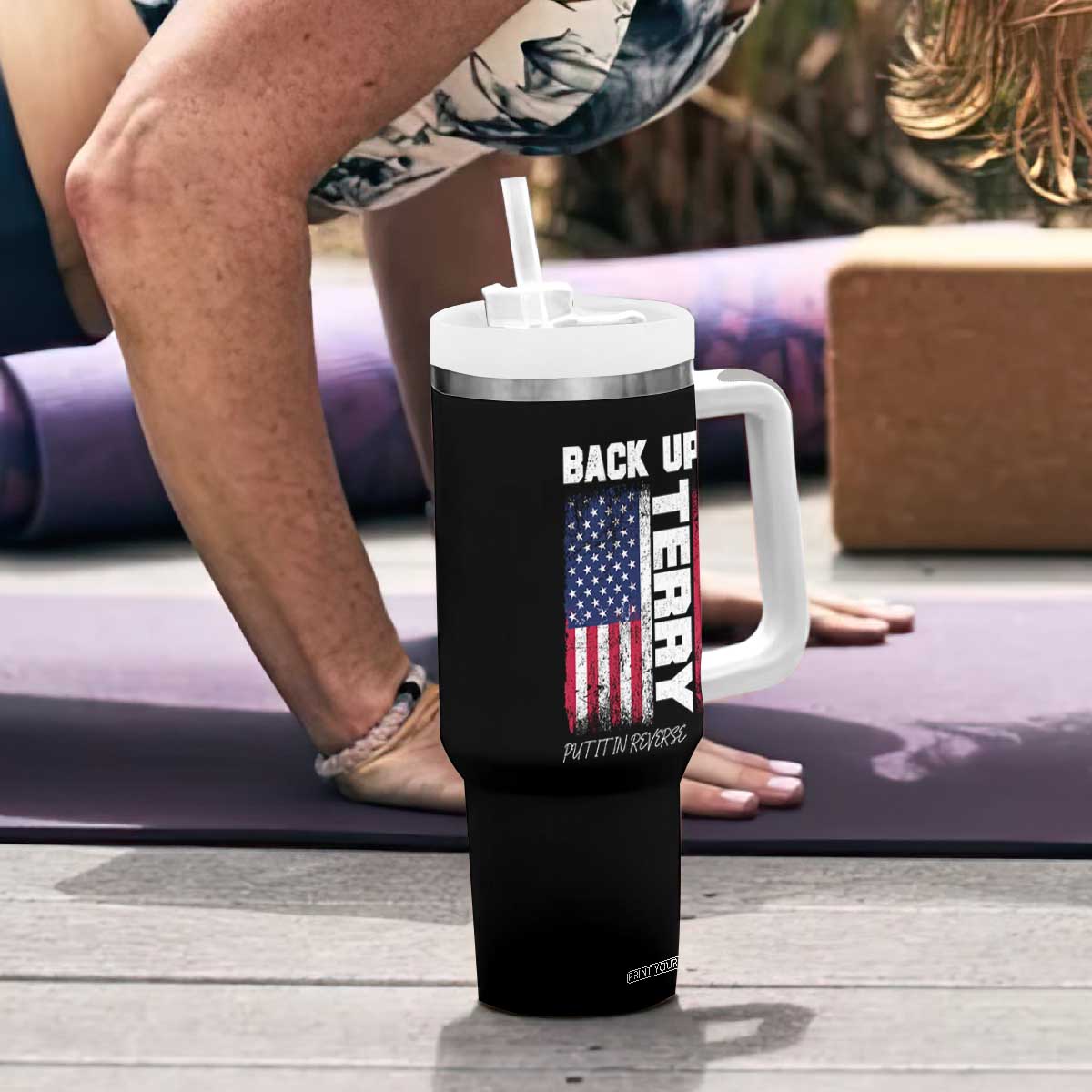 Back It Up Terry Put It In Reverse Tumbler With Handle Funny 4th of July Patriotic American Flag TS10 Print Your Wear