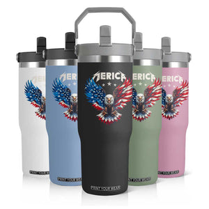 Bald Eagle Merica Flip Straw Tumbler USA American Flag Patriotic 4th of July TS10 Print Your Wear