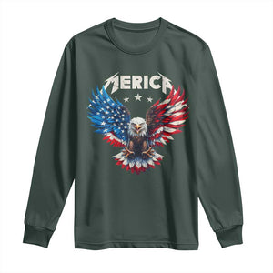 Bald Eagle Merica Long Sleeve Shirt USA American Flag Patriotic 4th of July TS10 Dark Forest Green Print Your Wear