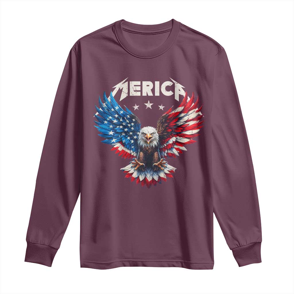 Bald Eagle Merica Long Sleeve Shirt USA American Flag Patriotic 4th of July TS10 Maroon Print Your Wear