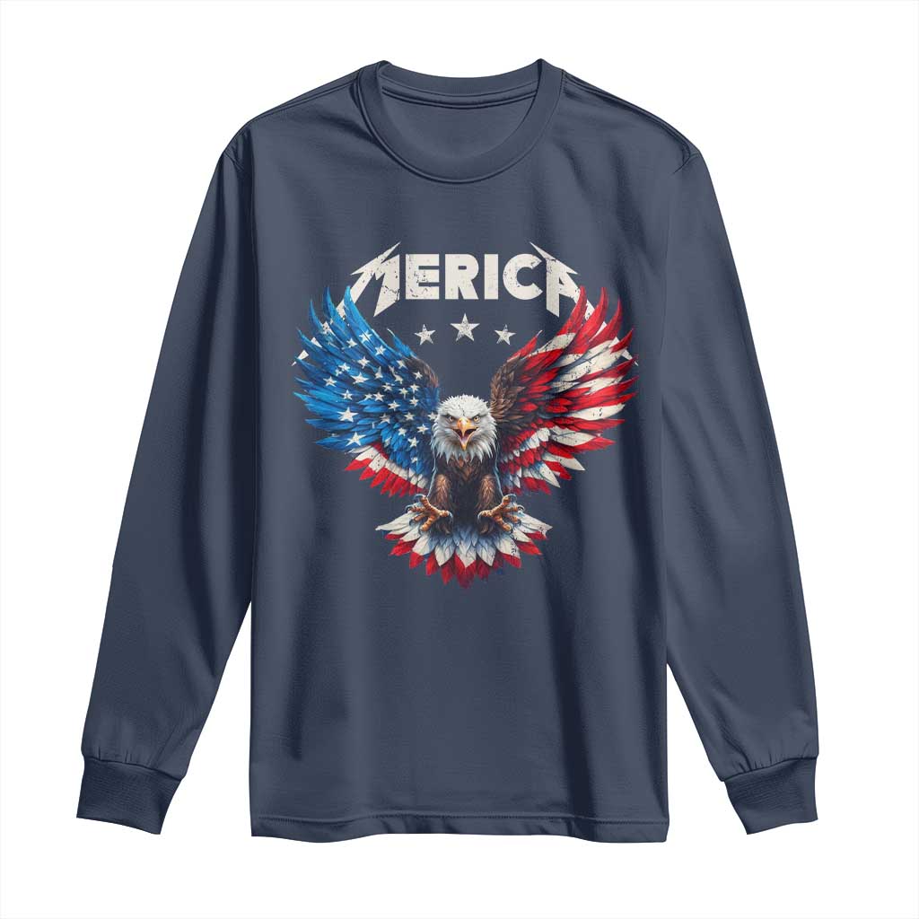 Bald Eagle Merica Long Sleeve Shirt USA American Flag Patriotic 4th of July TS10 Navy Print Your Wear