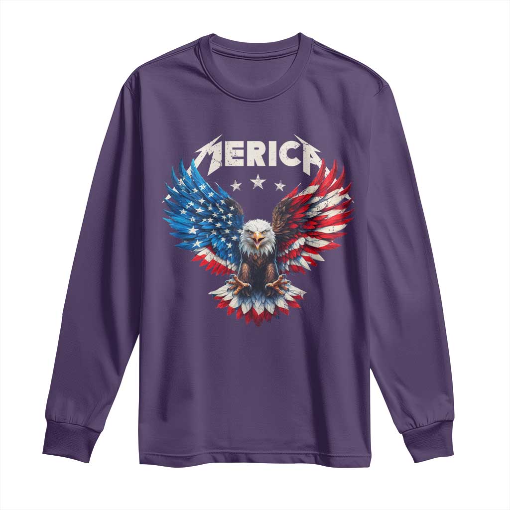 Bald Eagle Merica Long Sleeve Shirt USA American Flag Patriotic 4th of July TS10 Purple Print Your Wear