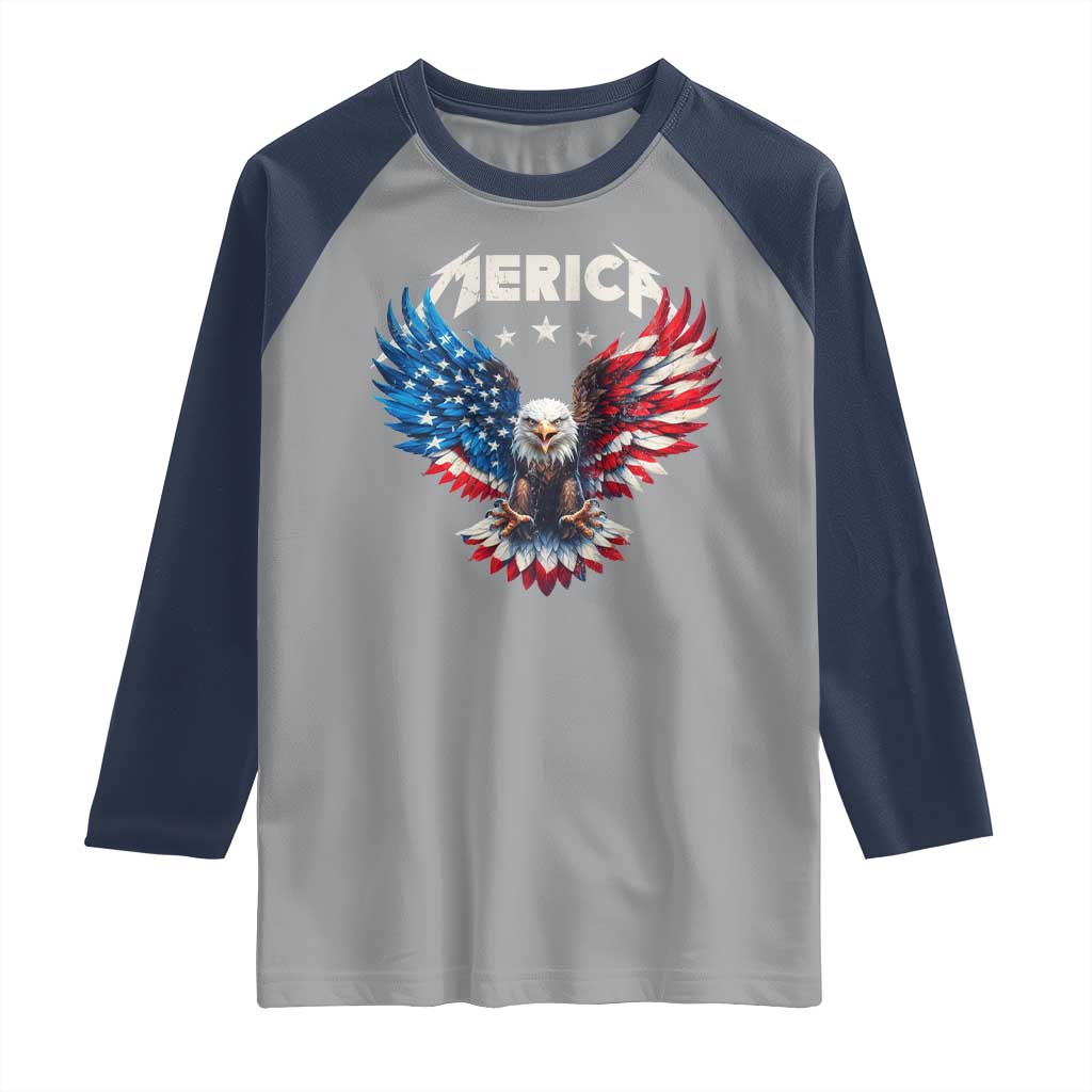 Bald Eagle Merica Raglan Shirt USA American Flag Patriotic 4th of July TS10 Sport Gray Navy Print Your Wear