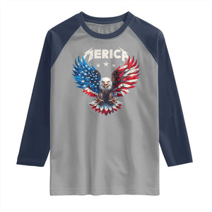 Bald Eagle Merica Raglan Shirt USA American Flag Patriotic 4th of July TS10 Sport Gray Navy Print Your Wear
