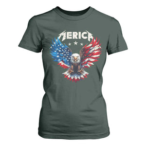 Bald Eagle Merica T Shirt For Women USA American Flag Patriotic 4th of July TS10 Dark Forest Green Print Your Wear