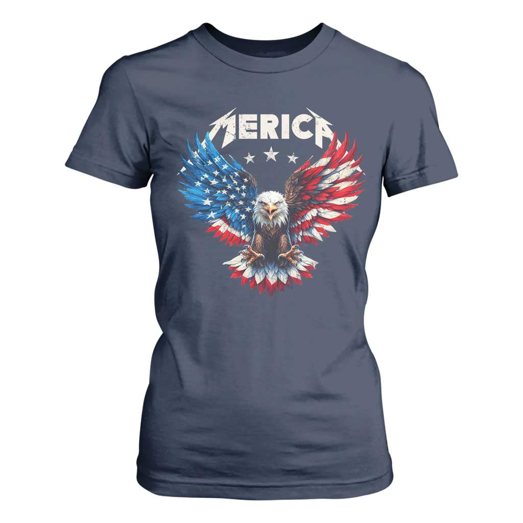 Bald Eagle Merica T Shirt For Women USA American Flag Patriotic 4th of July TS10 Navy Print Your Wear
