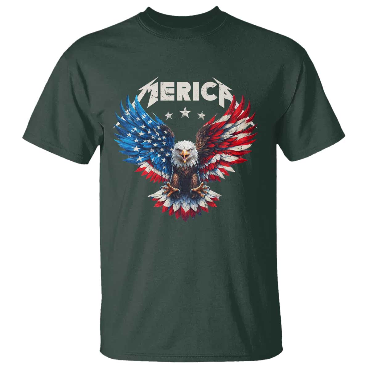 Bald Eagle Merica T Shirt USA American Flag Patriotic 4th of July TS10 Dark Forest Green Print Your Wear
