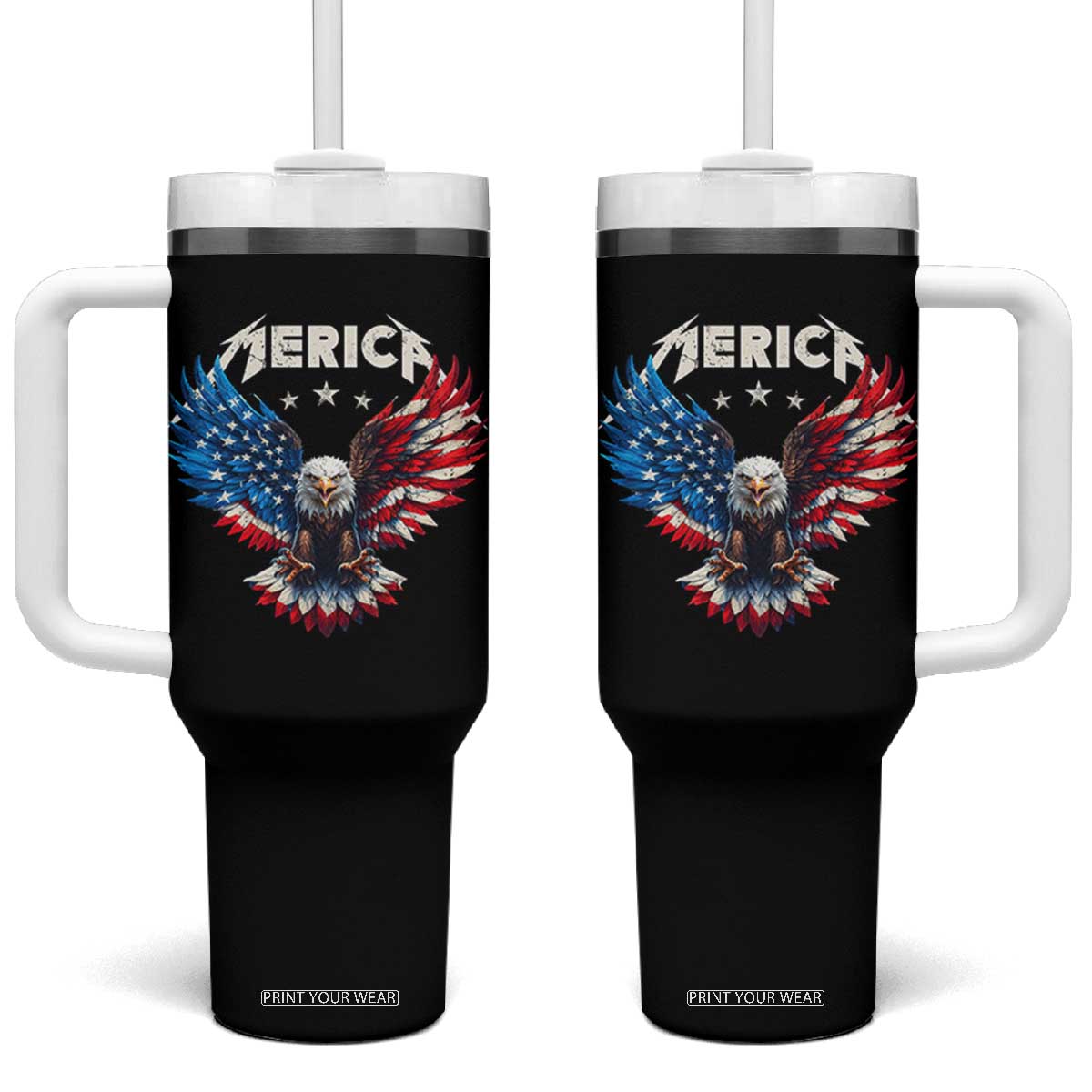 Bald Eagle Merica Tumbler With Handle USA American Flag Patriotic 4th of July TS10 One Size: 40 oz Black Print Your Wear