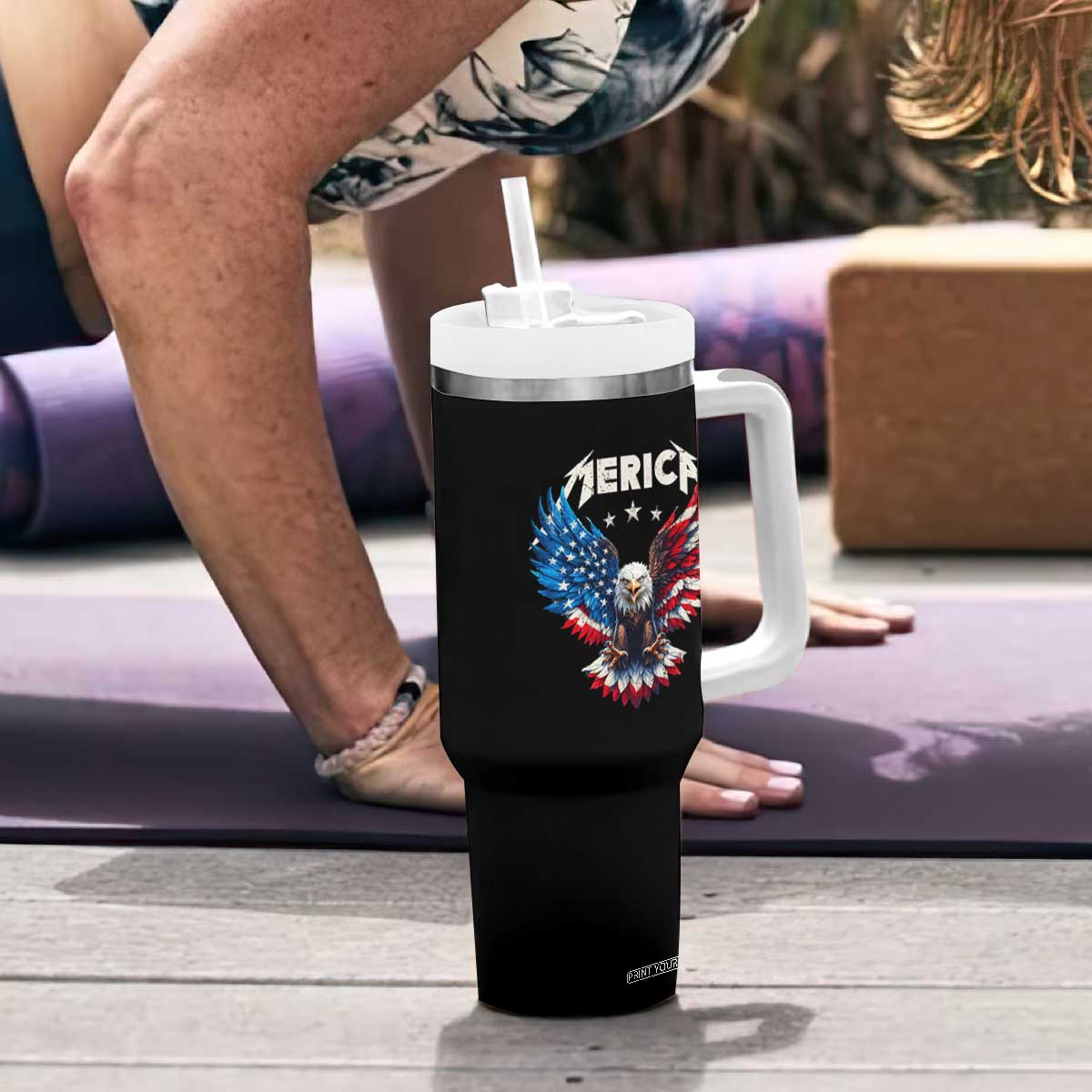 Bald Eagle Merica Tumbler With Handle USA American Flag Patriotic 4th of July TS10 Print Your Wear