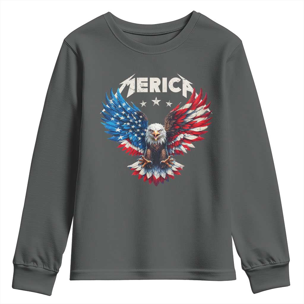Bald Eagle Merica Youth Sweatshirt USA American Flag Patriotic 4th of July TS10 Dark Heather Print Your Wear