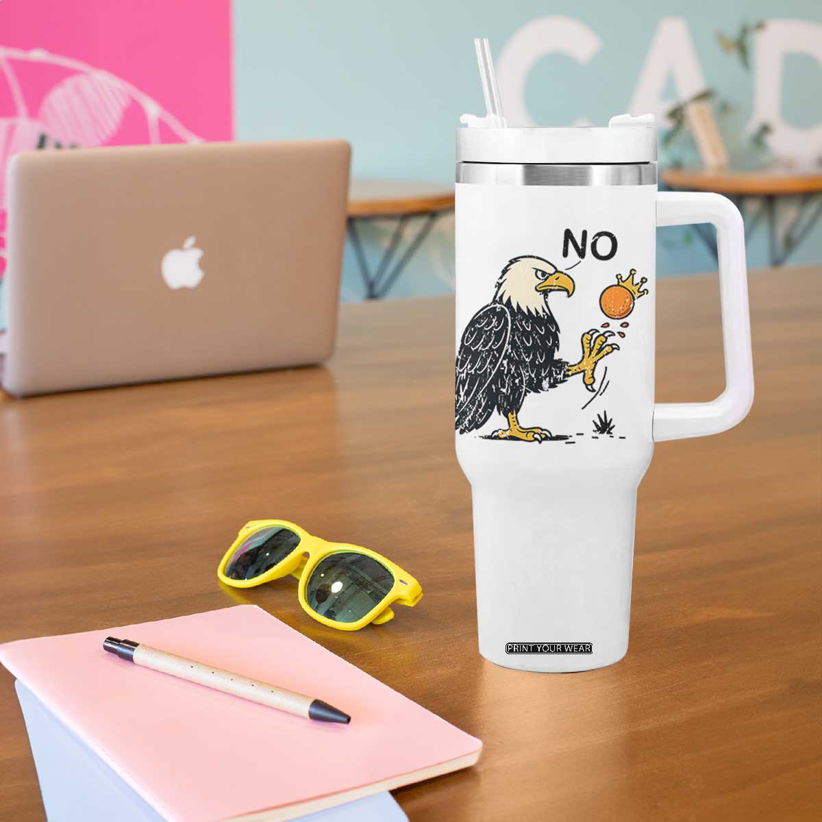 Bald Eagle No Kings In America Tumbler With Handle No Orange We The People Patriotic Political Statement TS02 Print Your Wear