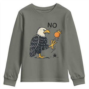Bald Eagle No Kings In America Youth Sweatshirt No Orange We The People Patriotic Political Statement TS02 Military Green Print Your Wear