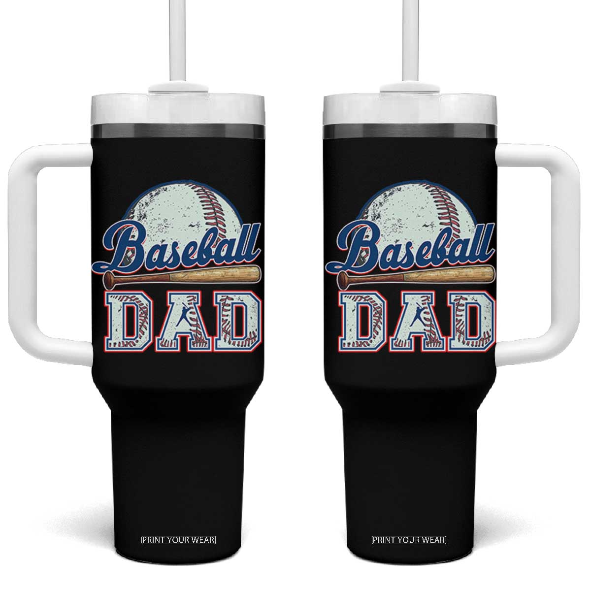 Baseball Dad Tumbler With Handle Baseball Sport Lovers For Father's Day TS02 One Size: 40 oz Black Print Your Wear