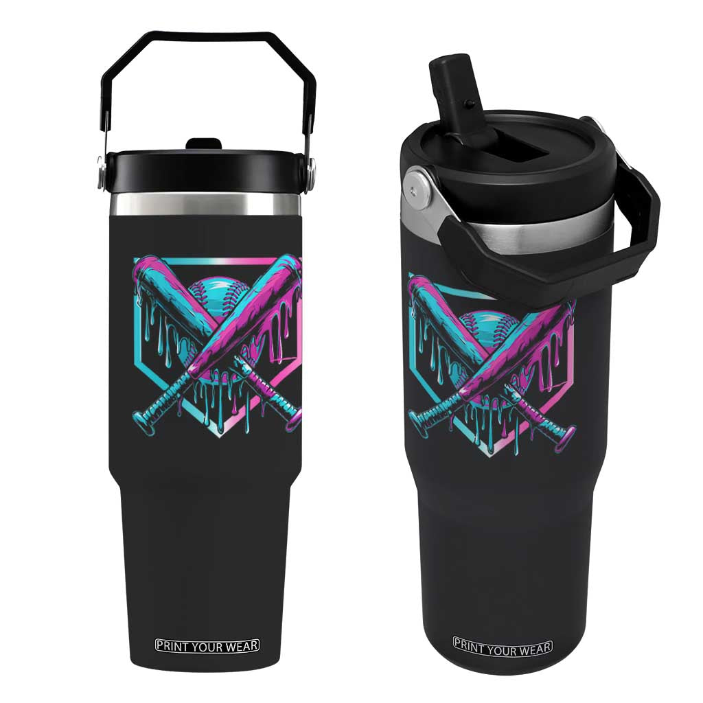 Baseball Drip Ice Cream Dripping Flip Straw Tumbler TS02 One Size: 30 oz Black Print Your Wear