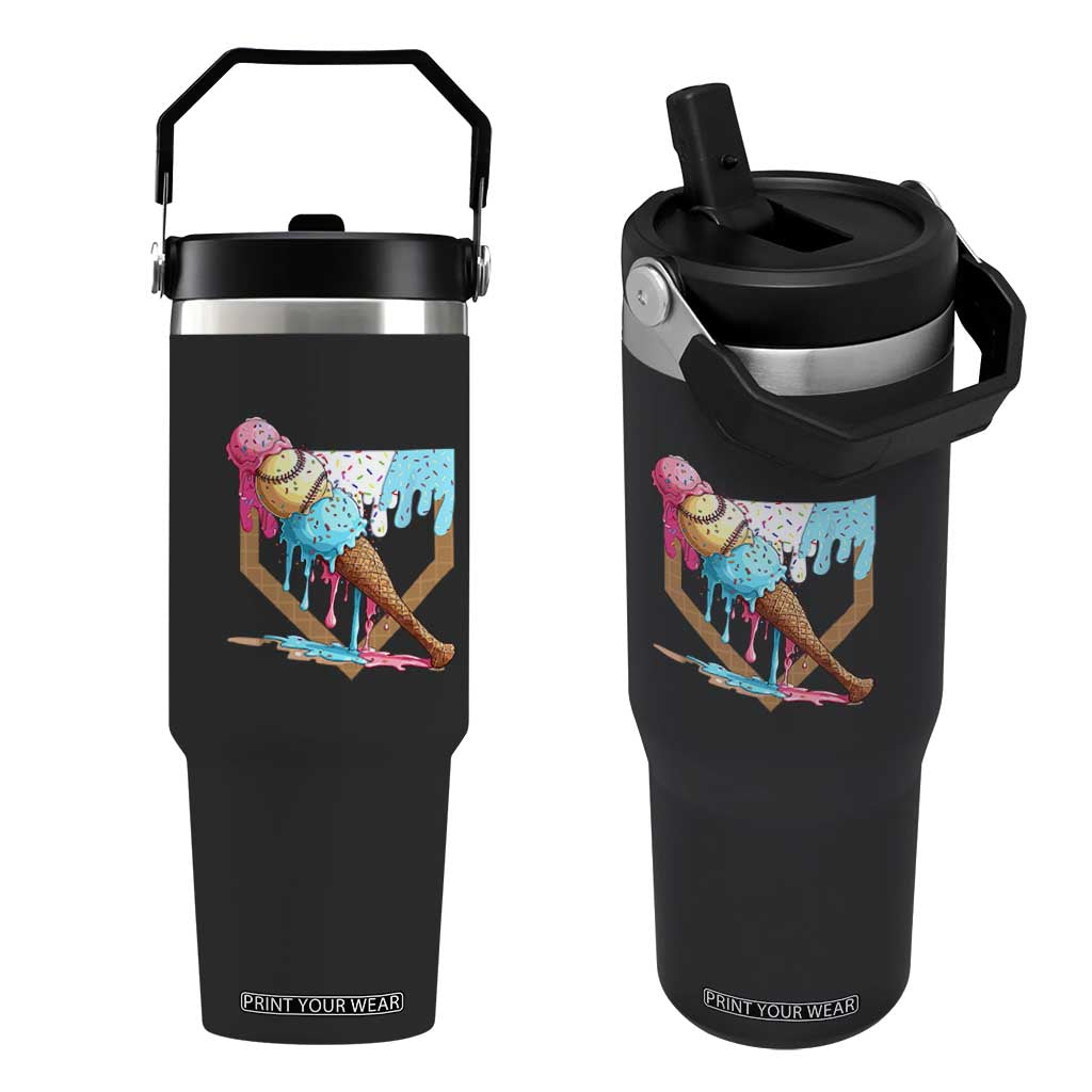 Baseball Home Ice Cream Dripping Flip Straw Tumbler TS02 One Size: 30 oz Black Print Your Wear