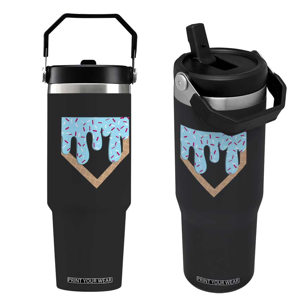 Baseball Ice Cream Dripping Flip Straw Tumbler Home Plate Drip TS02 One Size: 30 oz Black Print Your Wear