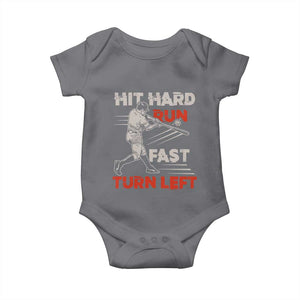 Baseball Lover Baby Onesie Hit Hard Run Fast Turn Left Softball Fan TS02 Charcoal Print Your Wear