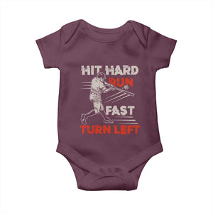 Baseball Lover Baby Onesie Hit Hard Run Fast Turn Left Softball Fan TS02 Maroon Print Your Wear