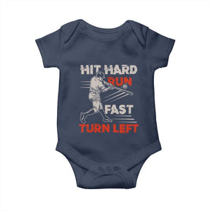 Baseball Lover Baby Onesie Hit Hard Run Fast Turn Left Softball Fan TS02 Navy Print Your Wear