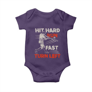 Baseball Lover Baby Onesie Hit Hard Run Fast Turn Left Softball Fan TS02 Purple Print Your Wear