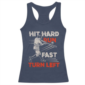 Baseball Lover Racerback Tank Top Hit Hard Run Fast Turn Left Softball Fan TS02 Navy Print Your Wear