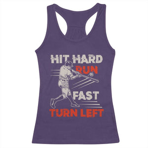 Baseball Lover Racerback Tank Top Hit Hard Run Fast Turn Left Softball Fan TS02 Purple Print Your Wear