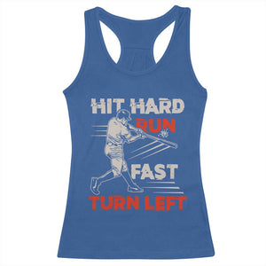 Baseball Lover Racerback Tank Top Hit Hard Run Fast Turn Left Softball Fan TS02 Royal Blue Print Your Wear