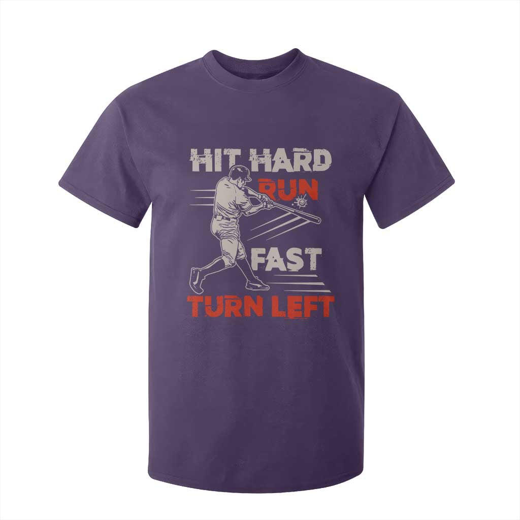 Baseball Lover T Shirt For Kid Hit Hard Run Fast Turn Left Softball Fan TS02 Purple Print Your Wear