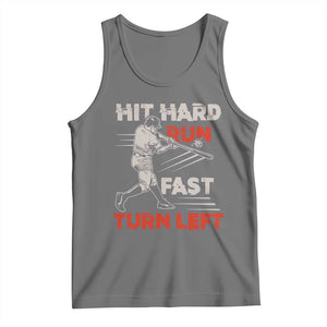 Baseball Lover Tank Top Hit Hard Run Fast Turn Left Softball Fan TS02 Black Heather Print Your Wear