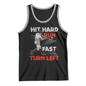 Baseball Lover Tank Top Hit Hard Run Fast Turn Left Softball Fan TS02 Black Athletic Heather Print Your Wear