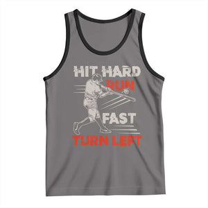 Baseball Lover Tank Top Hit Hard Run Fast Turn Left Softball Fan TS02 Deep Heather Black Print Your Wear