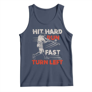 Baseball Lover Tank Top Hit Hard Run Fast Turn Left Softball Fan TS02 Navy Print Your Wear