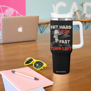 Baseball Lover Tumbler With Handle Hit Hard Run Fast Turn Left Softball Fan TS02 Print Your Wear