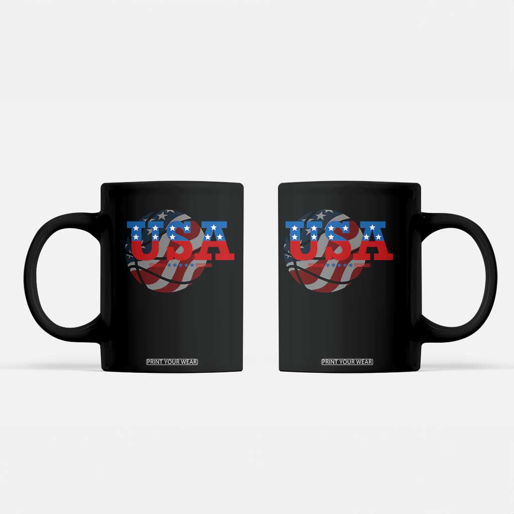 Basketball Coffee Mug USA Patriotic American Flag Stars and Stripes Team Sport Fan TS02 Black Print Your Wear