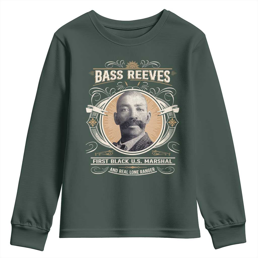 Bass Reeves First Black US Marshal And Real Lone Ranger Youth Sweatshirt African American Cowboy TS11 Dark Forest Green Print Your Wear