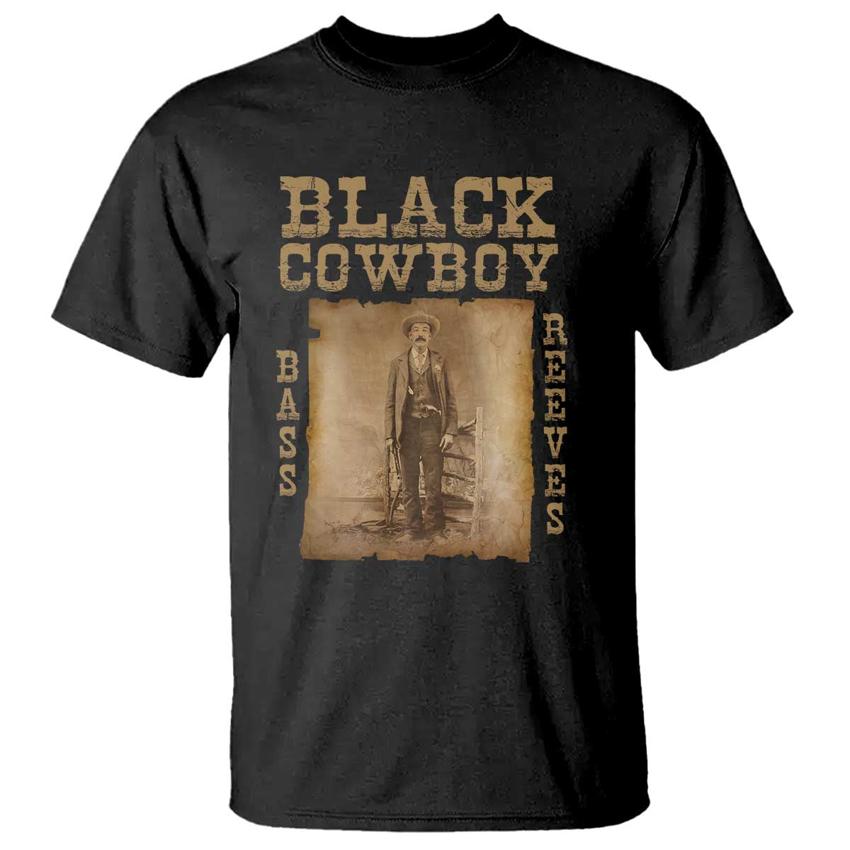 Bass Reeves T Shirt Black Cowboy Western Legend Vintage TS02 Black Print Your Wear