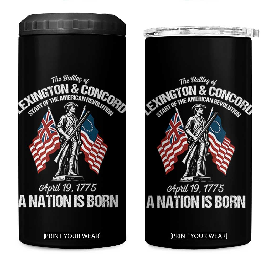 Battle of Lexington and Concord 4 in 1 Can Cooler Tumbler American Revolution April 19 1775 Patriotic TS02 One Size: 16 oz Black Print Your Wear