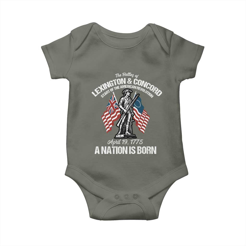 Battle of Lexington and Concord Baby Onesie American Revolution April 19 1775 Patriotic TS02 Military Green Print Your Wear