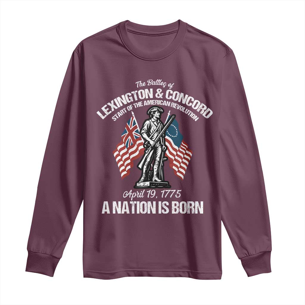 Battle of Lexington and Concord Long Sleeve Shirt American Revolution April 19 1775 Patriotic TS02 Maroon Print Your Wear