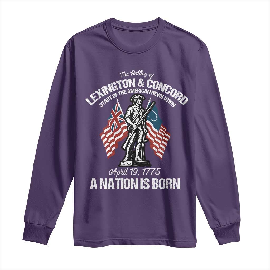 Battle of Lexington and Concord Long Sleeve Shirt American Revolution April 19 1775 Patriotic TS02 Purple Print Your Wear