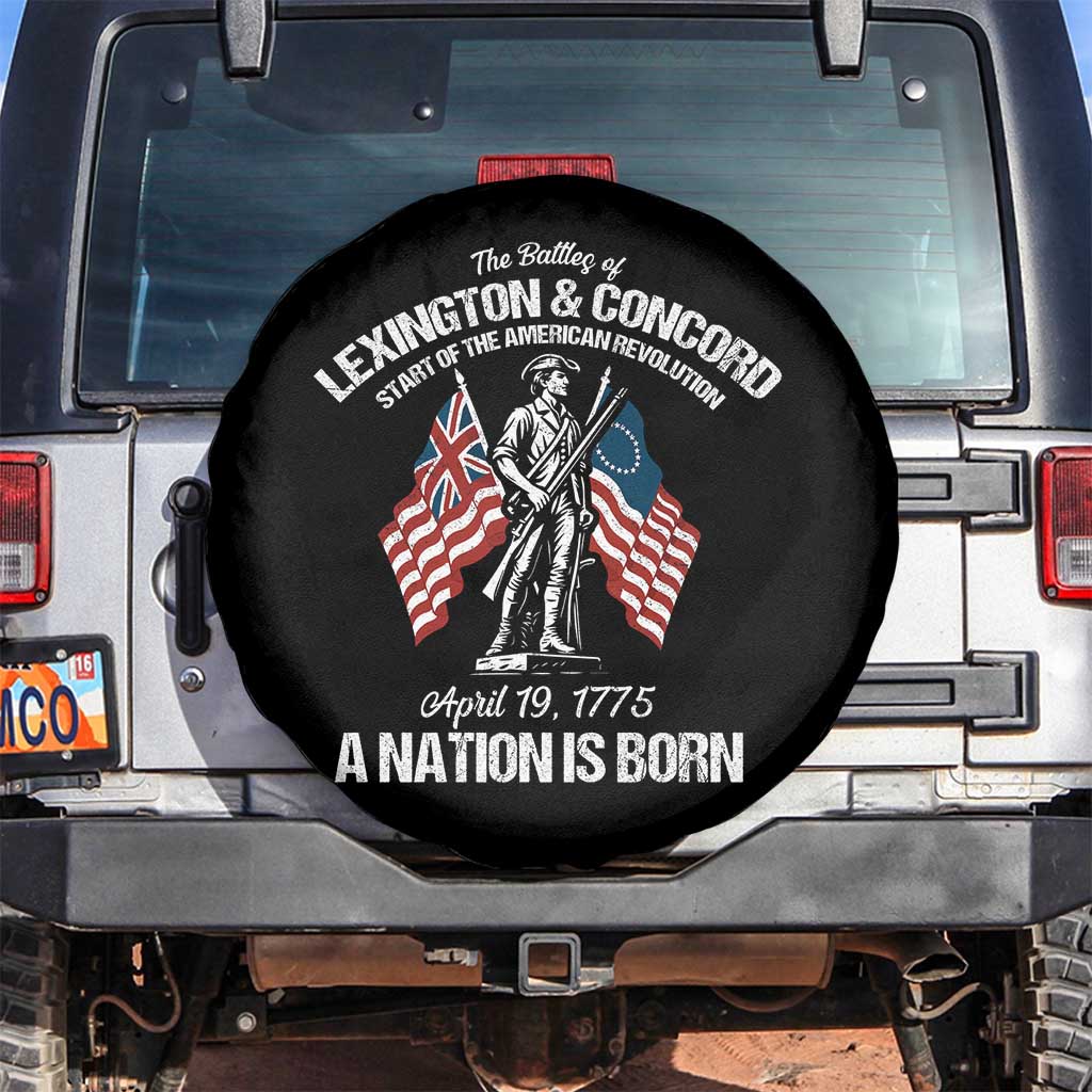 Battle of Lexington and Concord Spare Tire Cover American Revolution April 19 1775 Patriotic TS02 No hole Black Print Your Wear