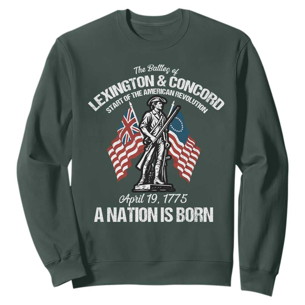 Battle of Lexington and Concord Sweatshirt American Revolution April 19 1775 Patriotic TS02 Dark Forest Green Print Your Wear