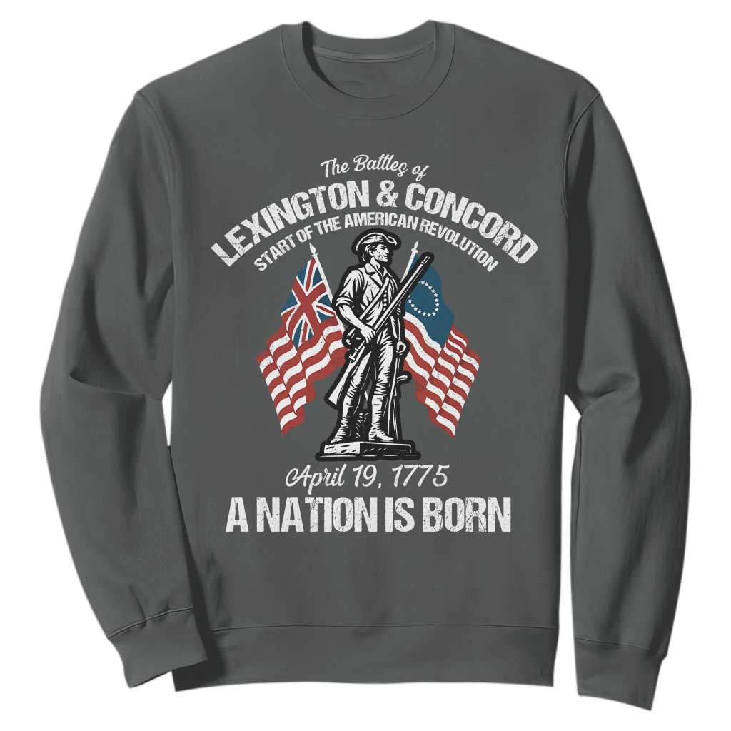 Battle of Lexington and Concord Sweatshirt American Revolution April 19 1775 Patriotic TS02 Dark Heather Print Your Wear