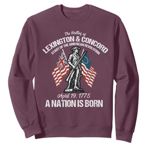 Battle of Lexington and Concord Sweatshirt American Revolution April 19 1775 Patriotic TS02 Maroon Print Your Wear