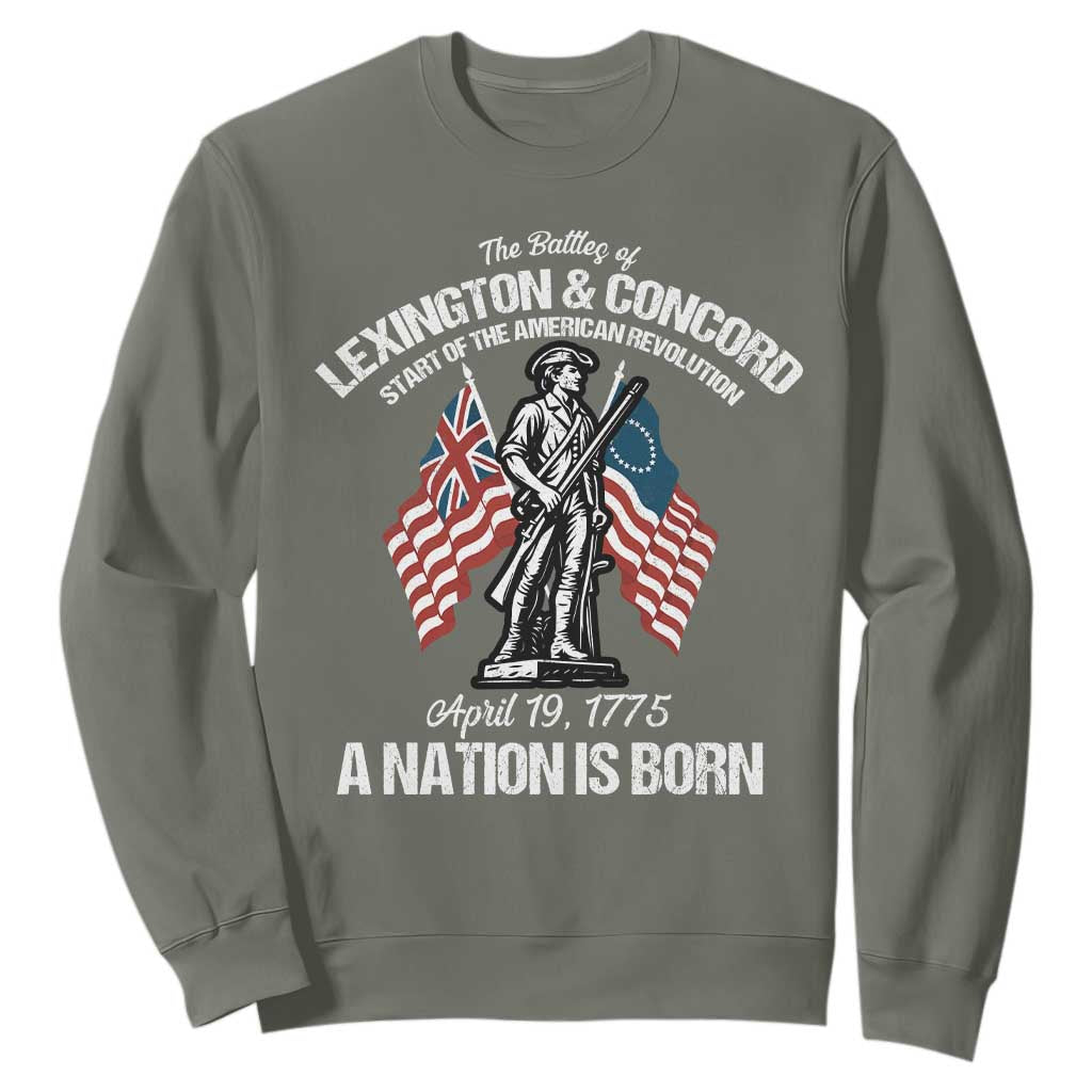 Battle of Lexington and Concord Sweatshirt American Revolution April 19 1775 Patriotic TS02 Military Green Print Your Wear